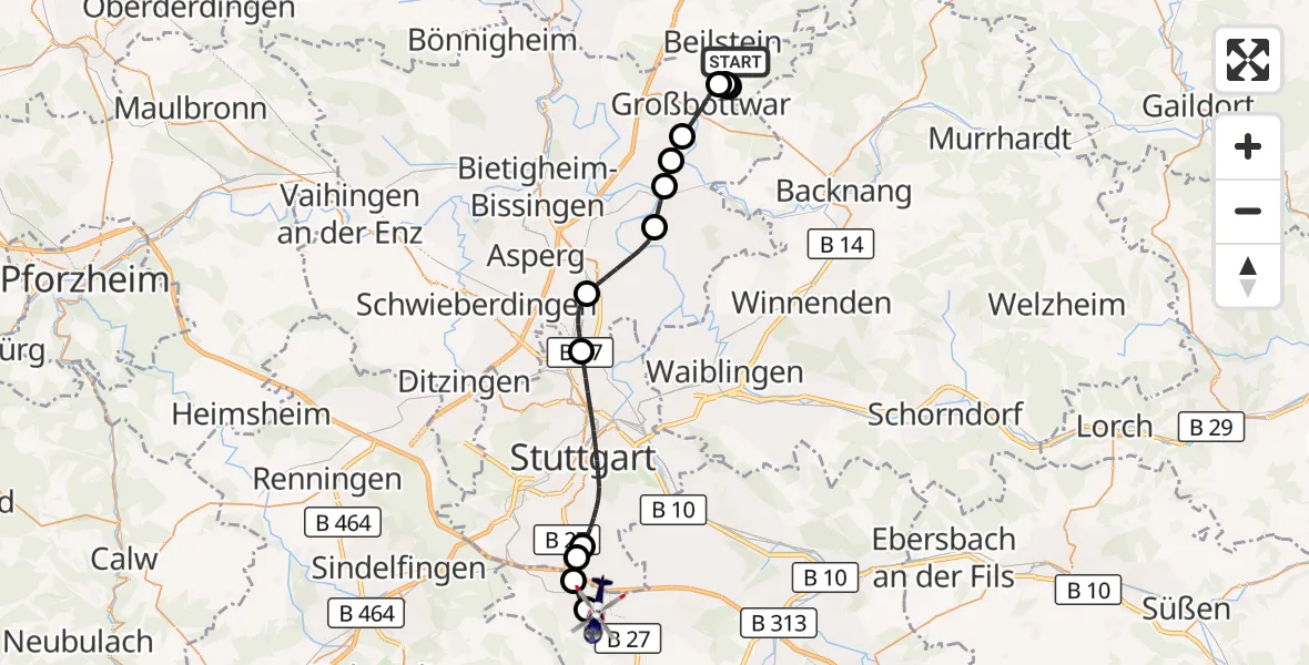 Flugroute Polizeihubschrauber Oberstenfeld - Flughafen Stuttgart, 03 Oktober 2026, 15:55