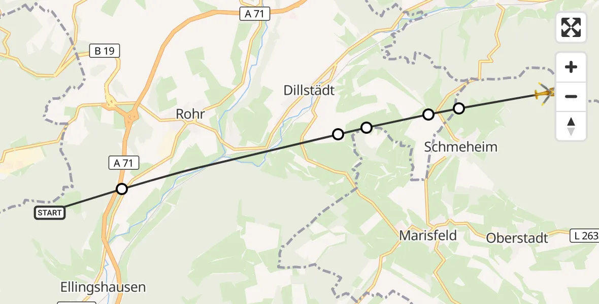 Flugroute Rettungshubschrauber Ellingshausen - Schmeheim, 03 Oktober 2026, 15:58
