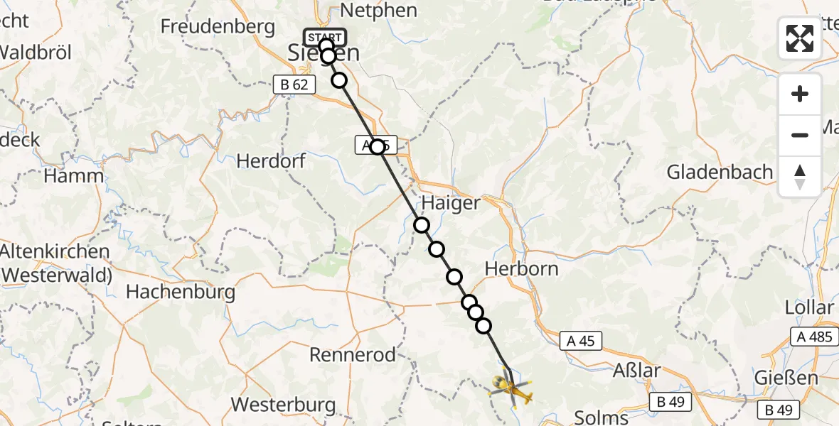 Flugroute Rettungshubschrauber Siegen - Greifenstein, 03 Oktober 2026, 16:09