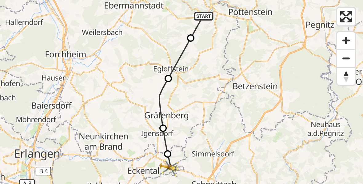 Flugroute Ambulanzhubschrauber Gößweinstein - Eckental, 03 Oktober 2026, 16:12