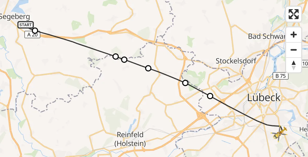 Flugroute Rettungshubschrauber Bad Segeberg - Lübeck, 03 Oktober 2026, 16:32
