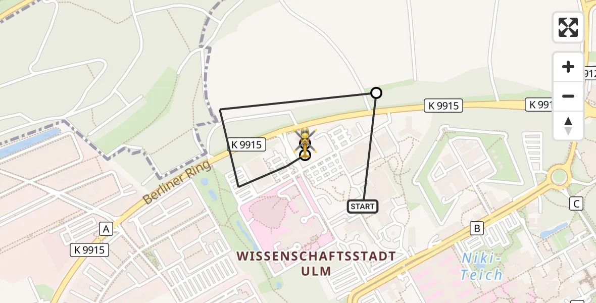 Flugroute Rettungshubschrauber Ulm Military Hospital Emergency - ADAC Air Rescue Station Ulm (Christoph 22), 03 Oktober 2026, 16:34