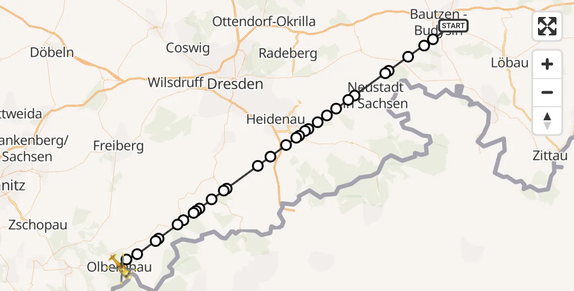 Flugroute Rettungshubschrauber Bautzen - Olbernhau, 03 Oktober 2026, 16:50