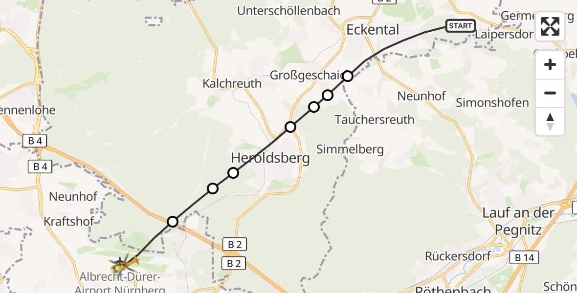 Flugroute Ambulanzhubschrauber Eckental - Flughafen Nuremberg, 03 Oktober 2026, 16:52