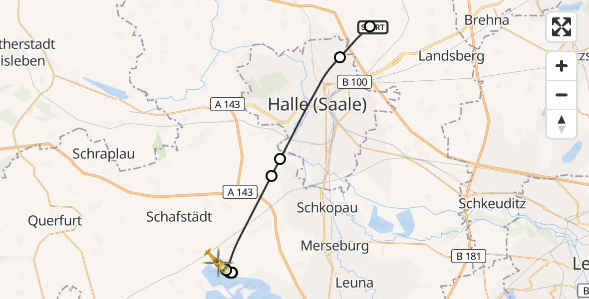 Flugroute Rettungshubschrauber Halle-Oppin Flugplatz - Bad Lauchstädt, 03 Oktober 2026, 16:54