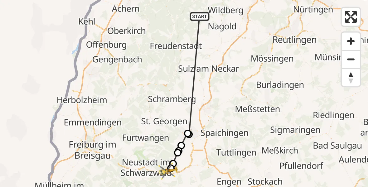 Flugroute Ambulanzhubschrauber Altensteig - Löffingen, 03 Oktober 2026, 16:57
