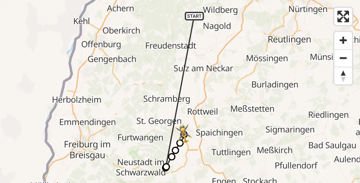 Flugroute Ambulanzhubschrauber Altensteig - DRF Air Rescue Station Villingen-Schwenningen Hubschrauberlandeplatz (Christoph 11), 03 Oktober 2026, 17:41