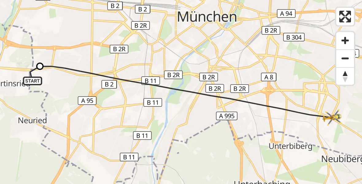 Flugroute Rettungshubschrauber DRF Air Rescue München Hubschrauberlandeplatz - München, 03 Oktober 2026, 18:01