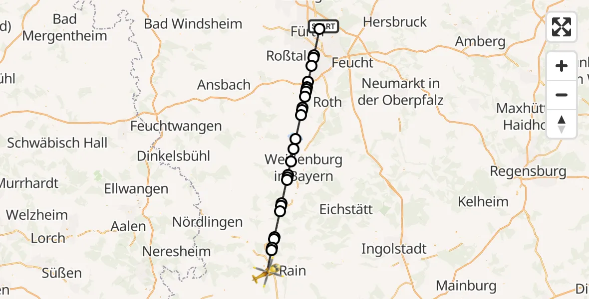 Flugroute Rettungshubschrauber Flughafen Nuremberg - Donauwörth, 03 Oktober 2026, 18:08