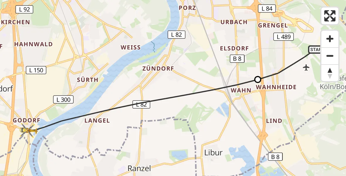 Flugroute Ambulanzhubschrauber Köln Bonn Flughafen - Köln, 03 Oktober 2026, 18:10