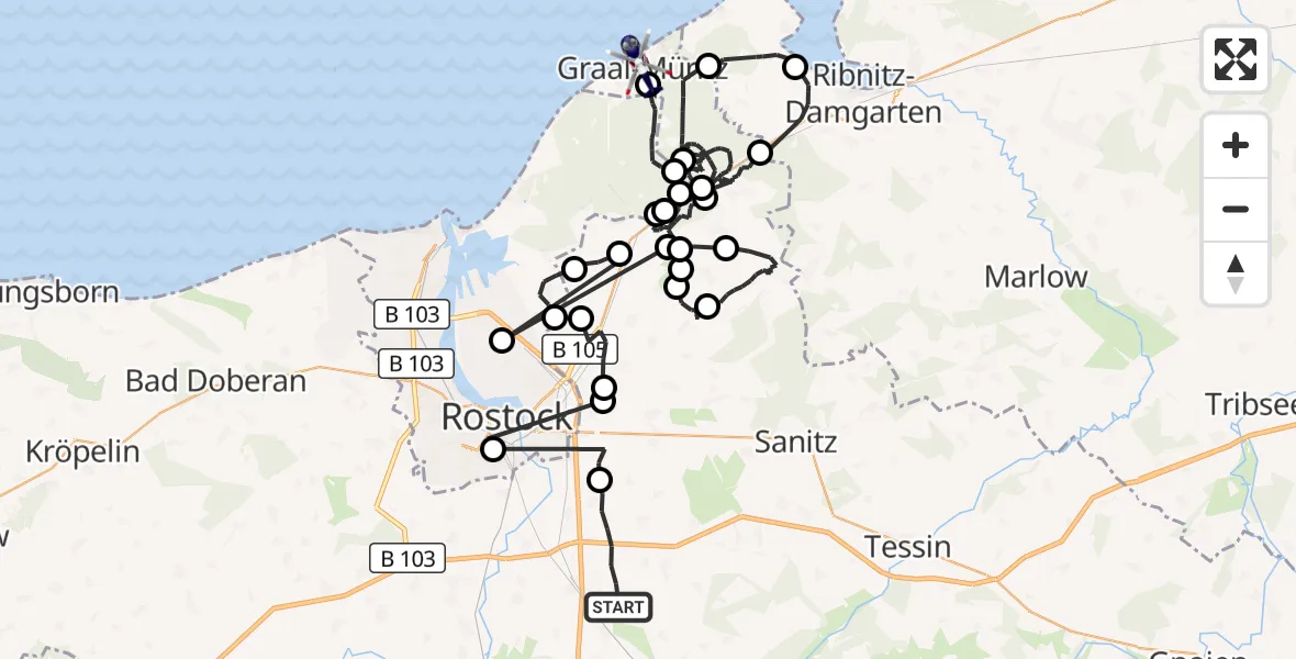 Flugroute Polizeihubschrauber Dummerstorf - Graal-Müritz, 03 Oktober 2026, 18:11