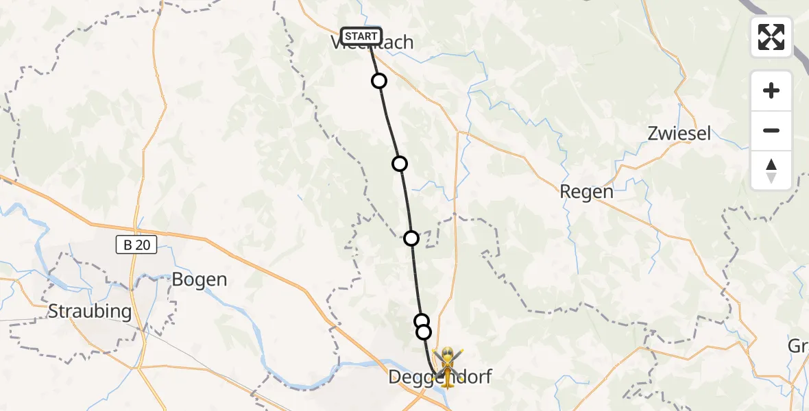 Flugroute Rettungshubschrauber Viechtach - Deggendorf, 03 Oktober 2026, 18:20
