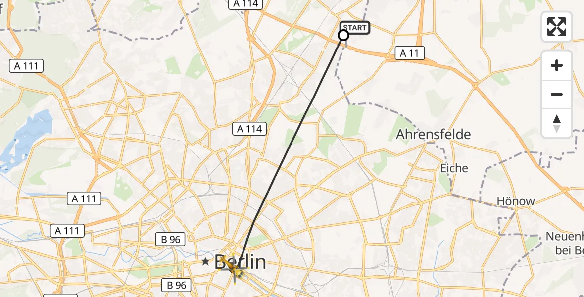 Flugroute Rettungshubschrauber Helios Clinic Berlin-Buch - Berlin, 03 Oktober 2026, 18:25
