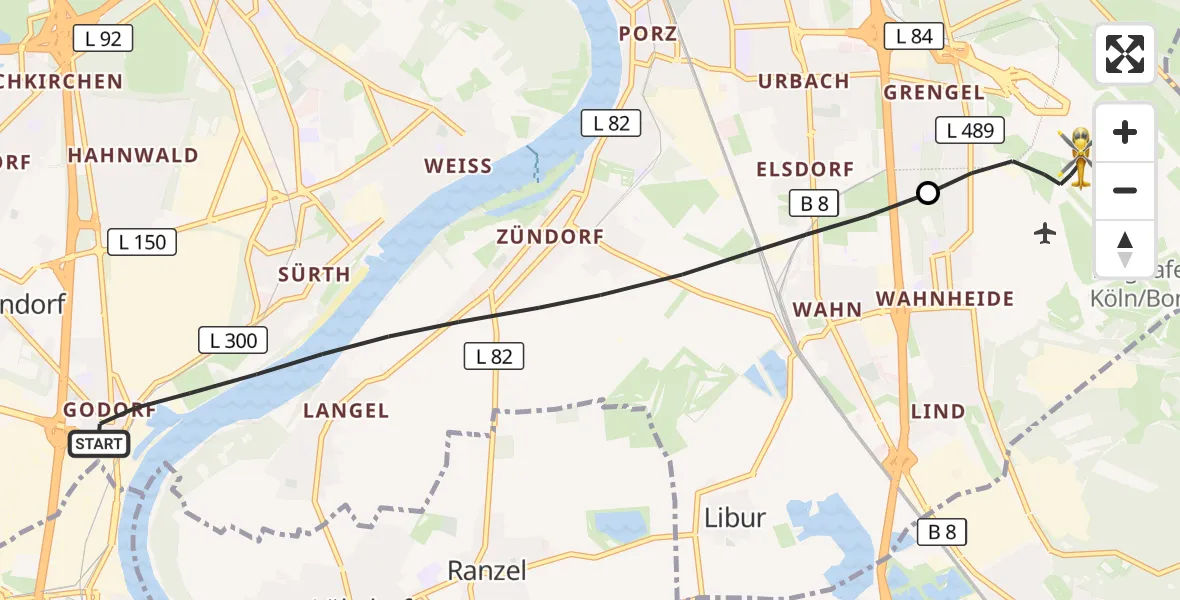 Flugroute Ambulanzhubschrauber Köln - Köln Bonn Flughafen, 03 Oktober 2026, 18:55