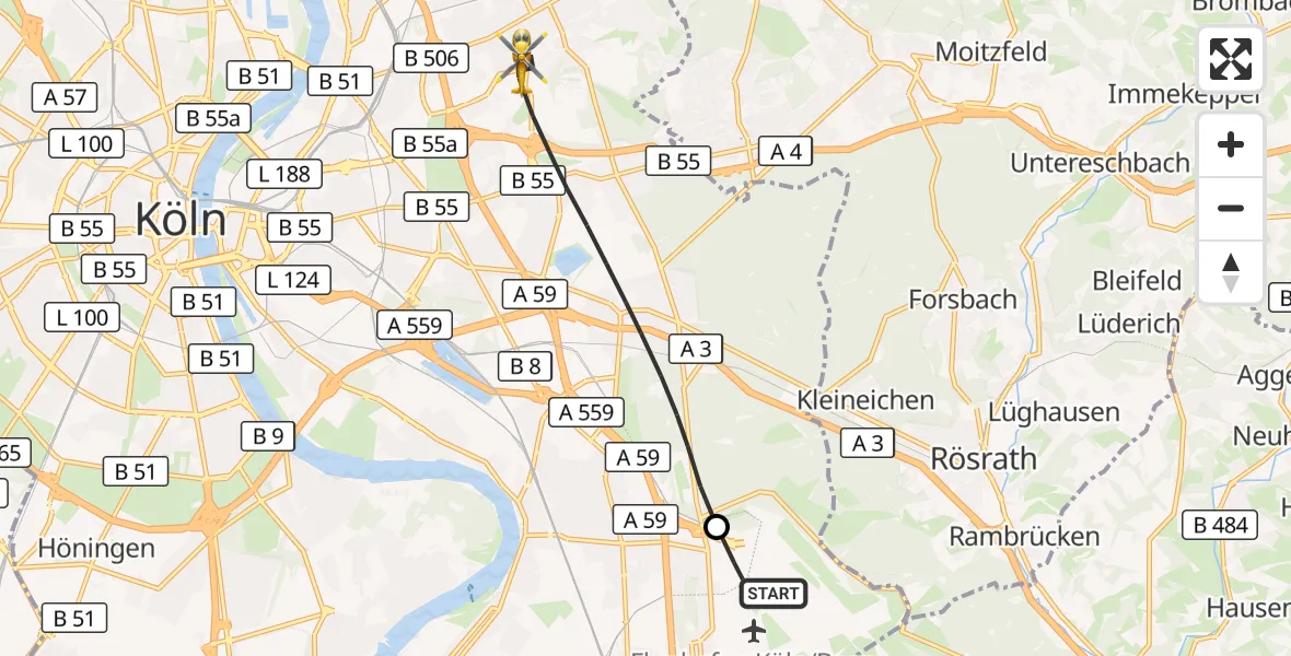 Flugroute Ambulanzhubschrauber Köln Bonn Flughafen - Köln, 03 Oktober 2026, 19:39