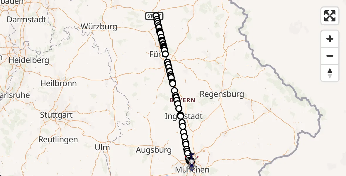 Flugroute Polizeihubschrauber Bamberg-Breitenau Flugplatz - Oberschleißheim, 03 Oktober 2026, 20:04