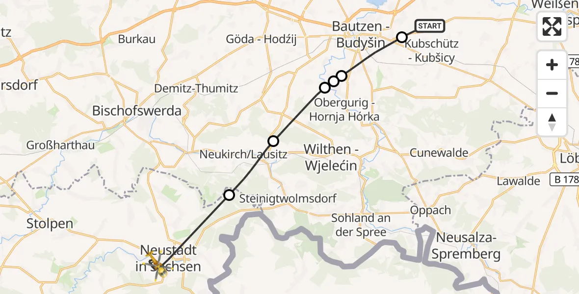 Flugroute Rettungshubschrauber Kubschütz - Neustadt in Sachsen, 03 Oktober 2026, 20:07