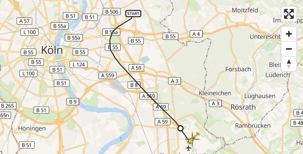 Flugroute Ambulanzhubschrauber Köln - Köln Bonn Flughafen, 03 Oktober 2026, 20:49