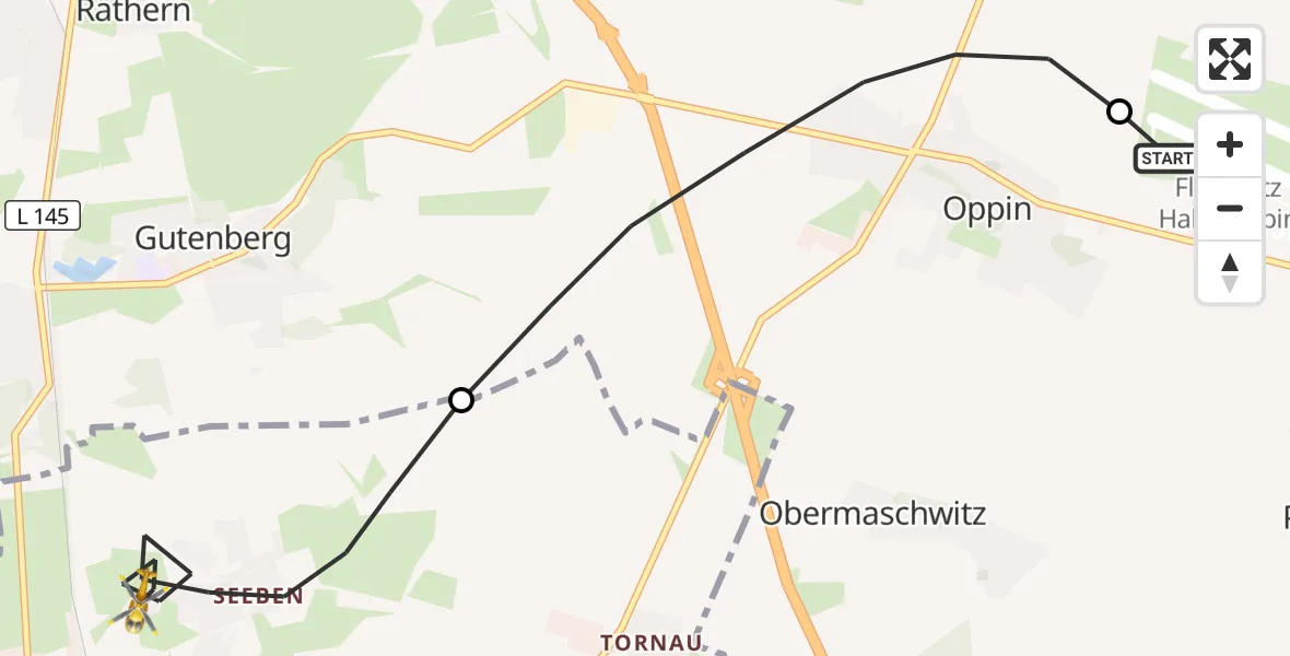 Flugroute Rettungshubschrauber Halle-Oppin Flugplatz - Halle (Saale), 03 Oktober 2026, 21:00