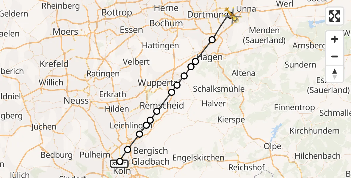 Flugroute Rettungshubschrauber Sankt Vinzenz Hospital - Dortmund Flughafen, 03 Oktober 2026, 21:53