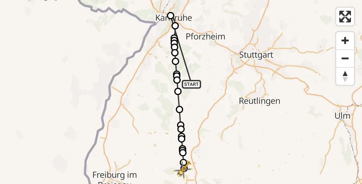 Flugroute Ambulanzhubschrauber Altensteig - DRF Air Rescue Station Villingen-Schwenningen Hubschrauberlandeplatz (Christoph 11), 03 Oktober 2026, 23:53