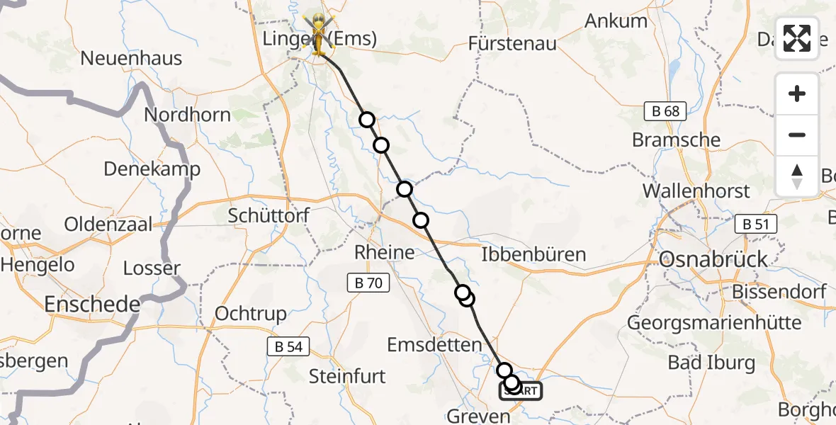 Flugroute Ambulanzhubschrauber Christoph  Westfalen-ADAC - Lingen (Ems), 04 Oktober 2026, 05:42