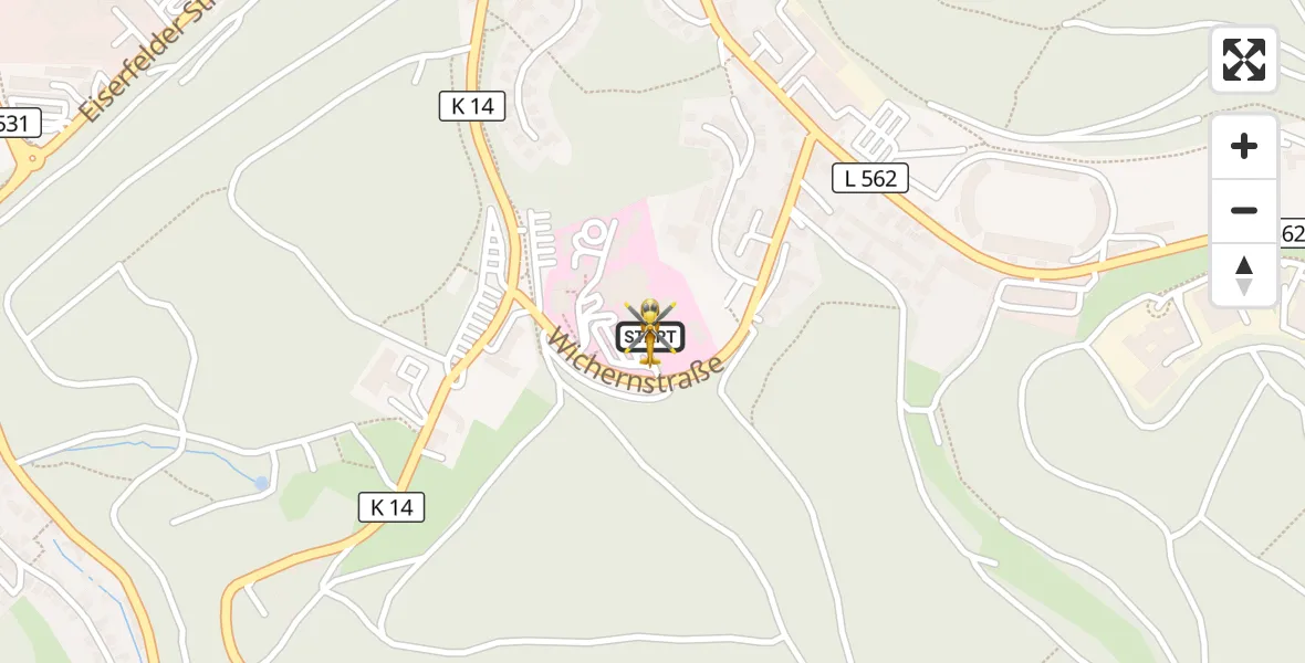 Flugroute Rettungshubschrauber Evangelisches Jung-Stilling Hospital - Evangelisches Jung-Stilling Hospital, 04 Oktober 2026, 05:55