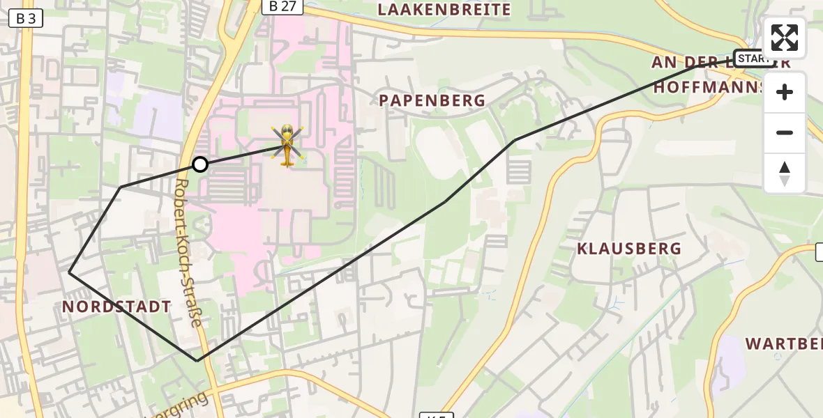 Flugroute Rettungshubschrauber Göttingen - Göttingen University Clinic Hubschrauberlandeplatz, 04 Oktober 2026, 06:49
