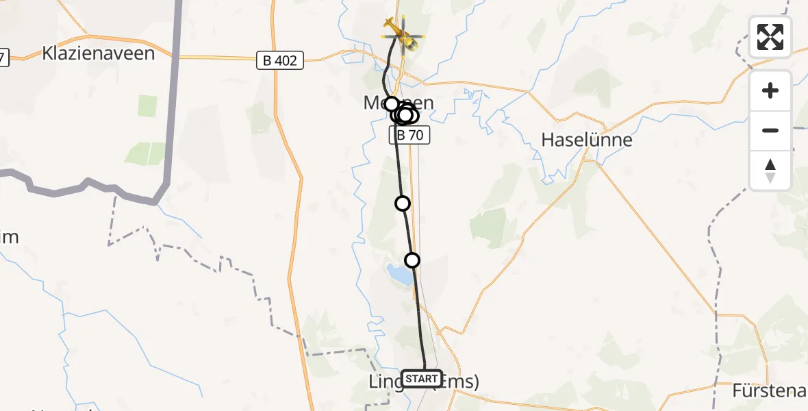 Flugroute Ambulanzhubschrauber Lingen (Ems) - Meppen, 04 Oktober 2026, 06:50