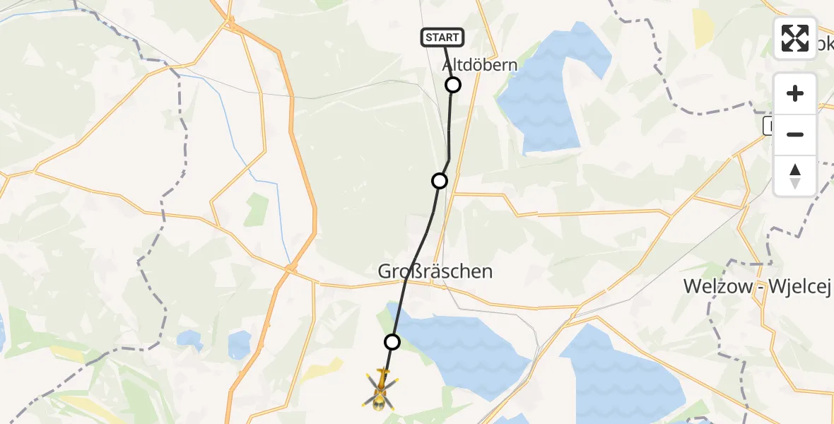 Flugroute Rettungshubschrauber Luckaitztal - Senftenberg, 04 Oktober 2026, 07:05