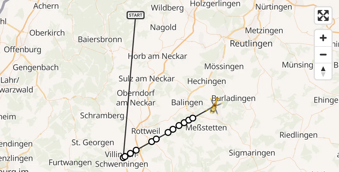 Flugroute Ambulanzhubschrauber Altensteig - Albstadt, 04 Oktober 2026, 07:10