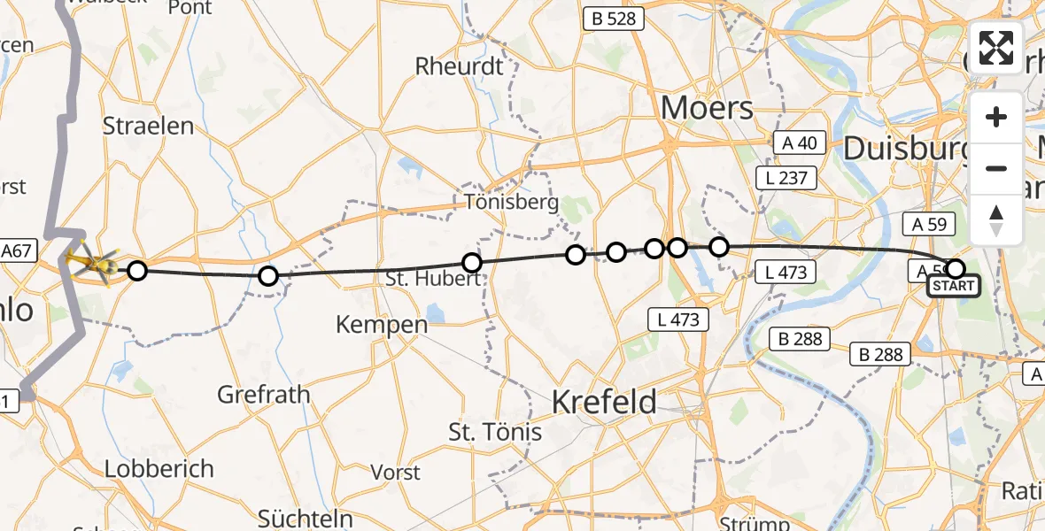 Flugroute Rettungshubschrauber Duisburg Air Rescue Hubschrauberlandeplatz (Christoph 9) - Straelen, 04 Oktober 2026, 07:23