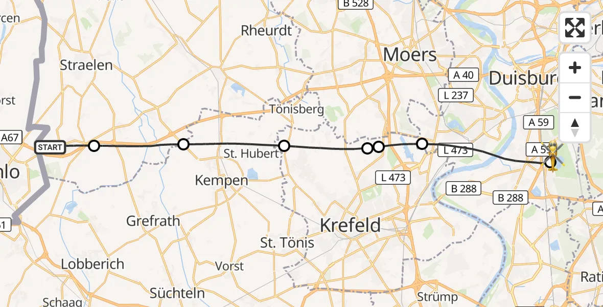 Flugroute Rettungshubschrauber Straelen - Duisburg Air Rescue Hubschrauberlandeplatz (Christoph 9), 04 Oktober 2026, 07:58