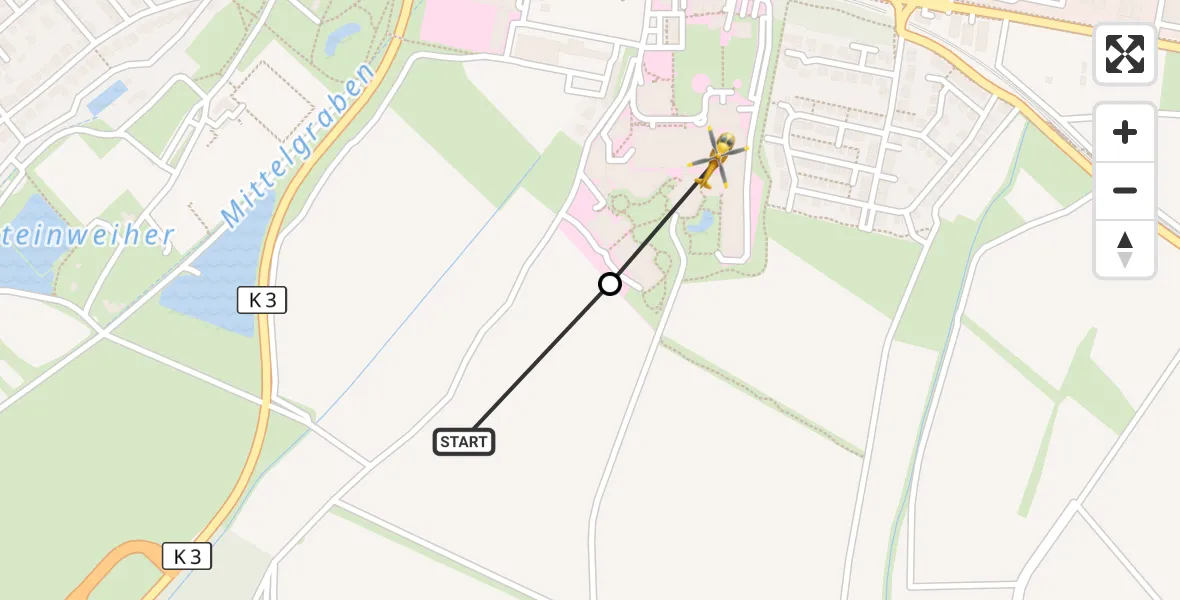 Flugroute Rettungshubschrauber Ludwigshafen am Rhein - Ludwigshafen Accident Hospital, 04 Oktober 2026, 08:00