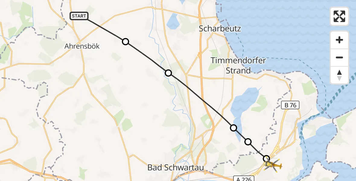 Flugroute Rettungshubschrauber Ahrensbök - Lübeck, 04 Oktober 2026, 08:23