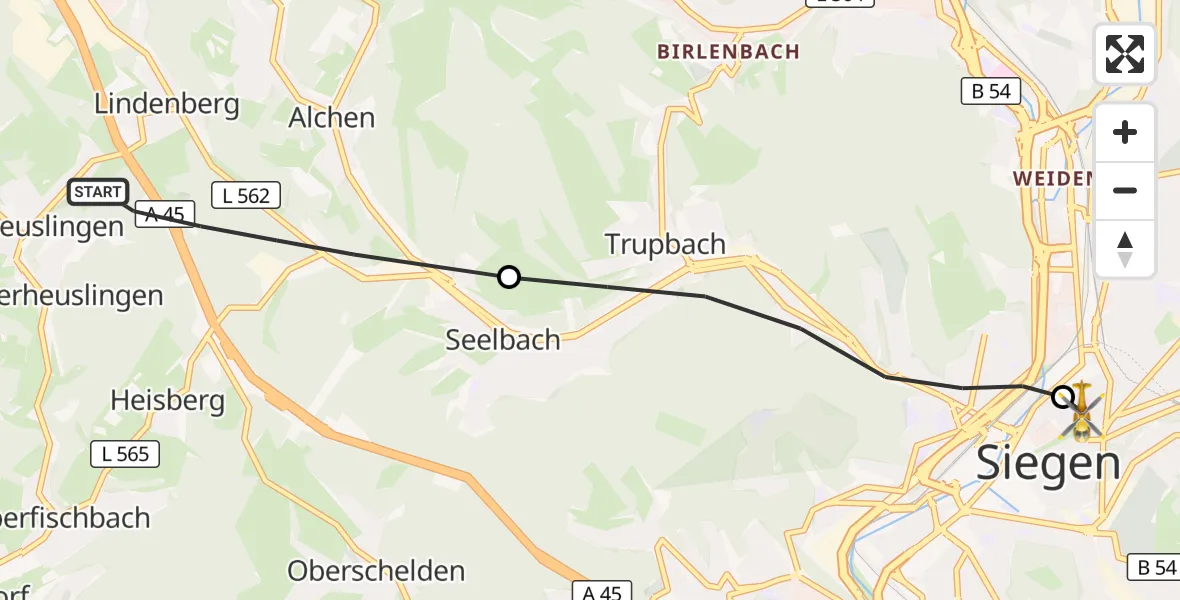 Flugroute Rettungshubschrauber Freudenberg - Marien Hospital Siegen, 04 Oktober 2026, 08:25