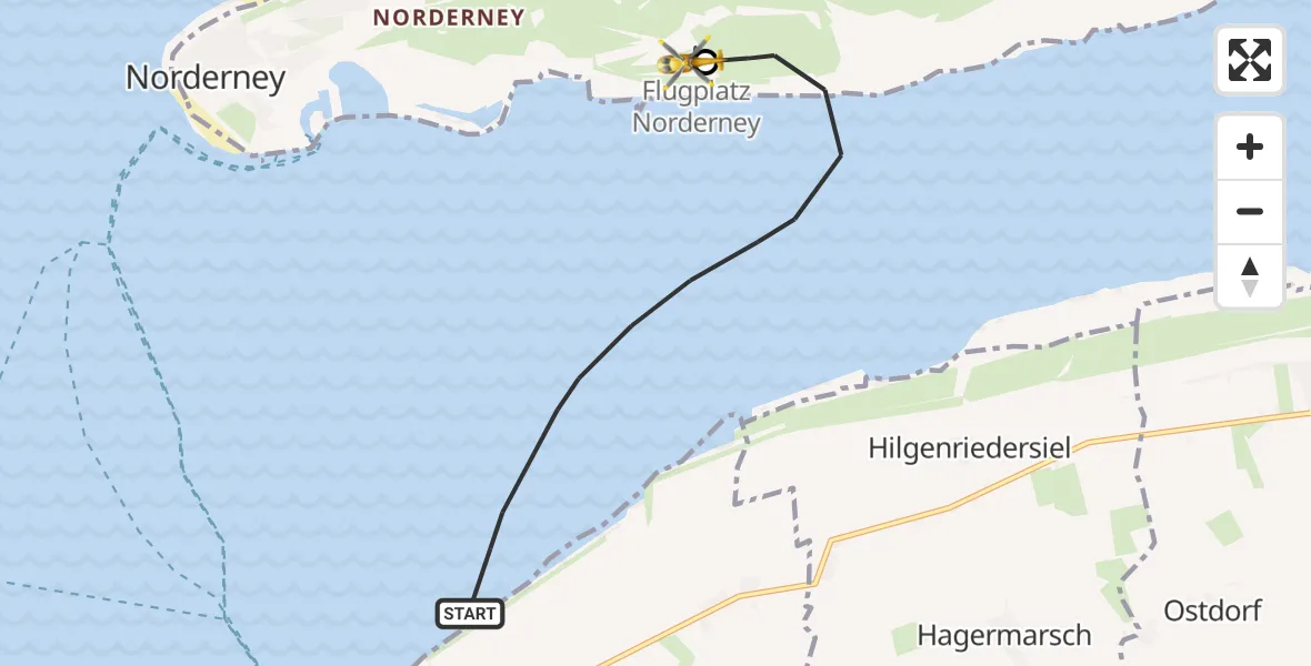 Flugroute Ambulanzhubschrauber Noordzee - Norderney Flughafen, 04 Oktober 2026, 08:28