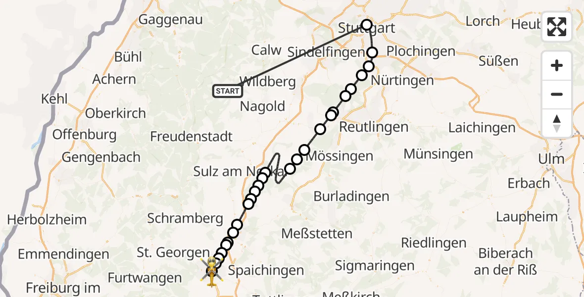 Flugroute Ambulanzhubschrauber Altensteig - DRF Air Rescue Station Villingen-Schwenningen Hubschrauberlandeplatz (Christoph 11), 04 Oktober 2026, 08:30