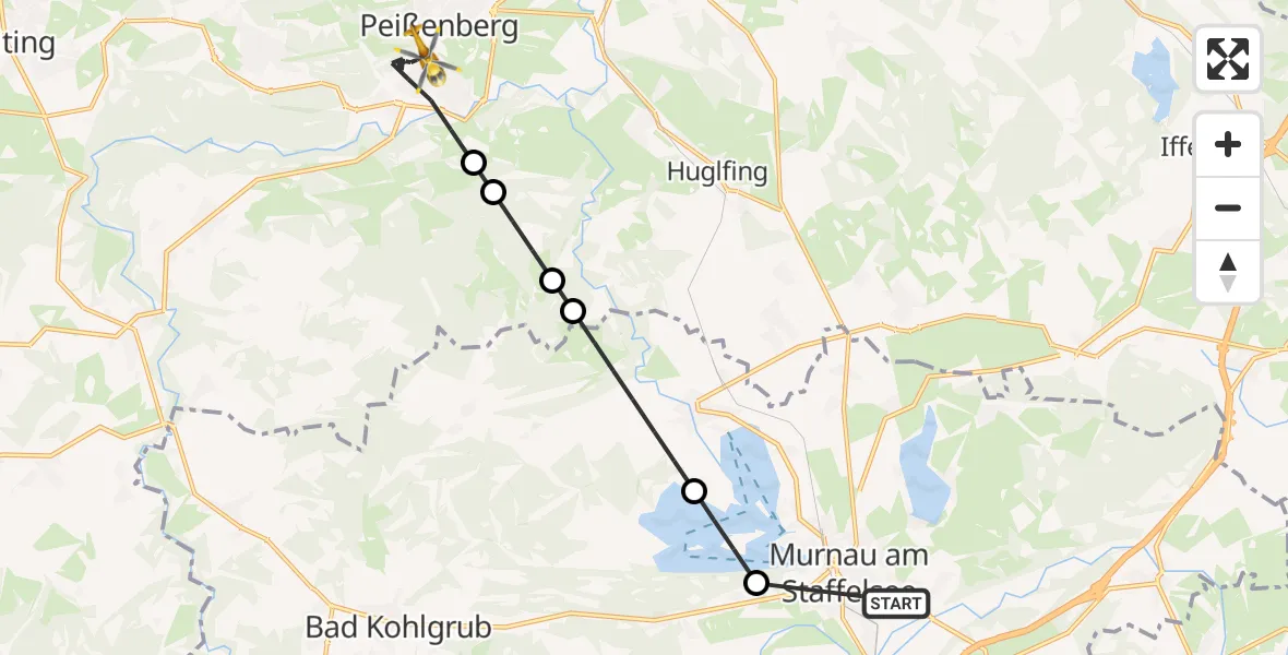 Flugroute Rettungshubschrauber Murnau Accident Hospital - Peißenberg, 04 Oktober 2026, 08:42
