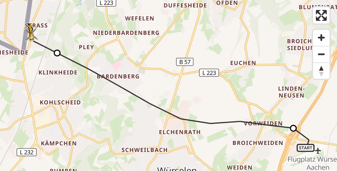 Flugroute Rettungshubschrauber Aachen-Merzbrück Flughafen - Herzogenrath, 04 Oktober 2026, 08:42