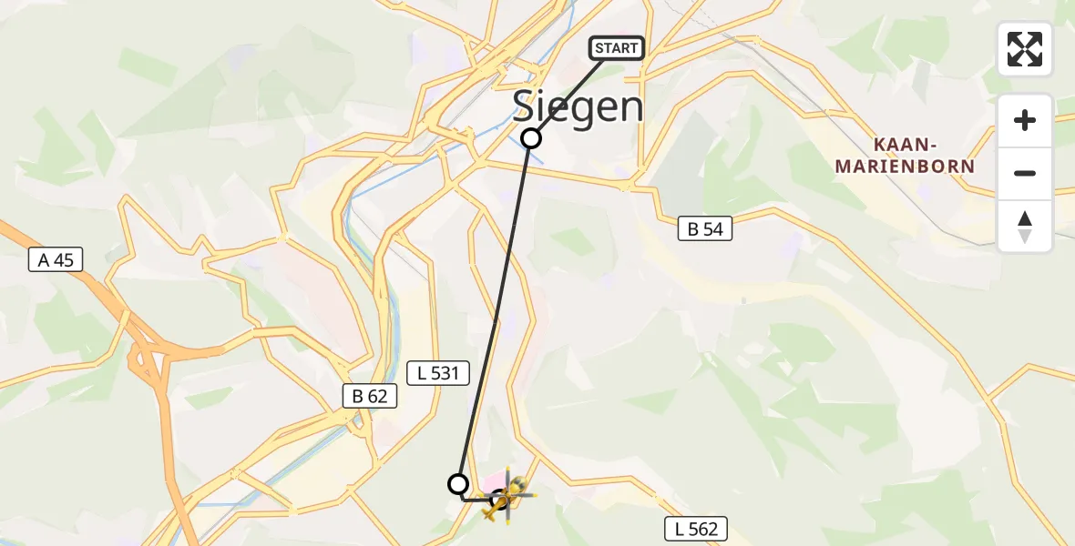Flugroute Rettungshubschrauber Marien Hospital Siegen - Evangelisches Jung-Stilling Hospital, 04 Oktober 2026, 08:54