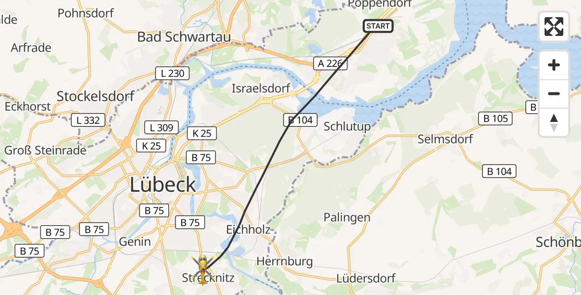 Flugroute Rettungshubschrauber Lübeck - Lübeck, 04 Oktober 2026, 08:56