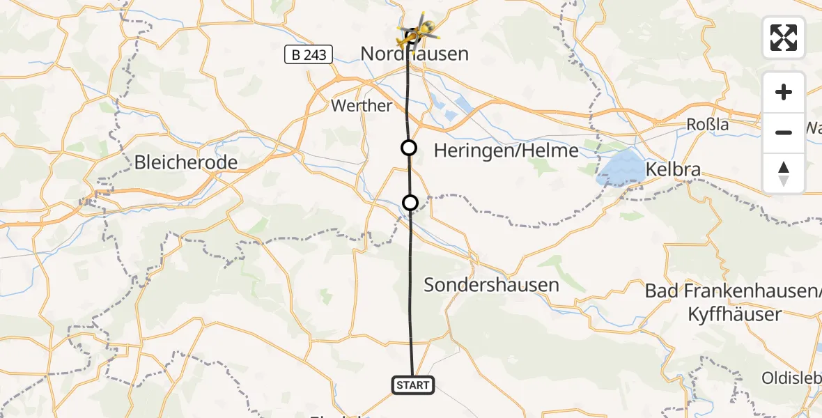 Flugroute Rettungshubschrauber Sondershausen - Südharz Hospital Nordhausen, 04 Oktober 2026, 09:03