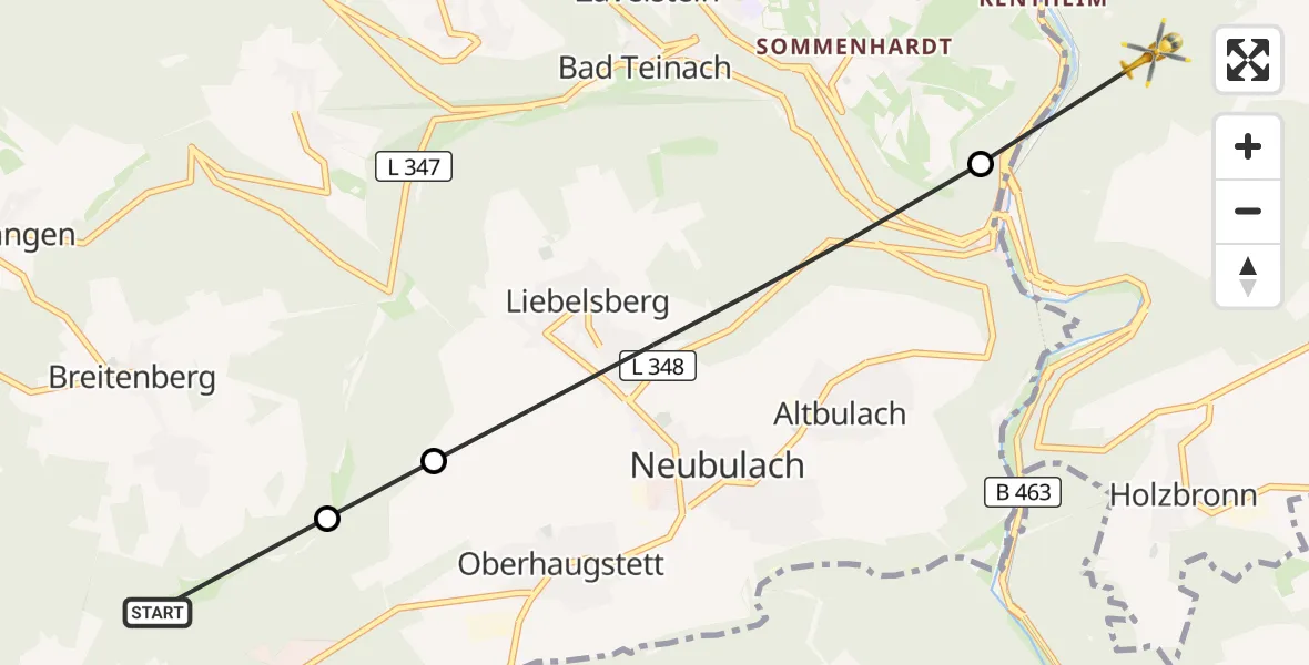 Flugroute Rettungshubschrauber Neubulach - Calw, 04 Oktober 2026, 09:11