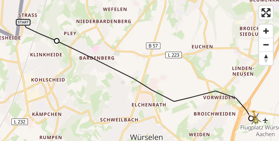 Flugroute Rettungshubschrauber Herzogenrath - Aachen-Merzbrück Flughafen, 04 Oktober 2026, 09:14
