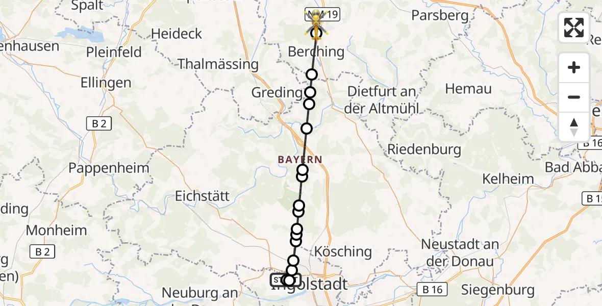 Flugroute Rettungshubschrauber Ingolstadt Hospital - Berching, 04 Oktober 2026, 09:14