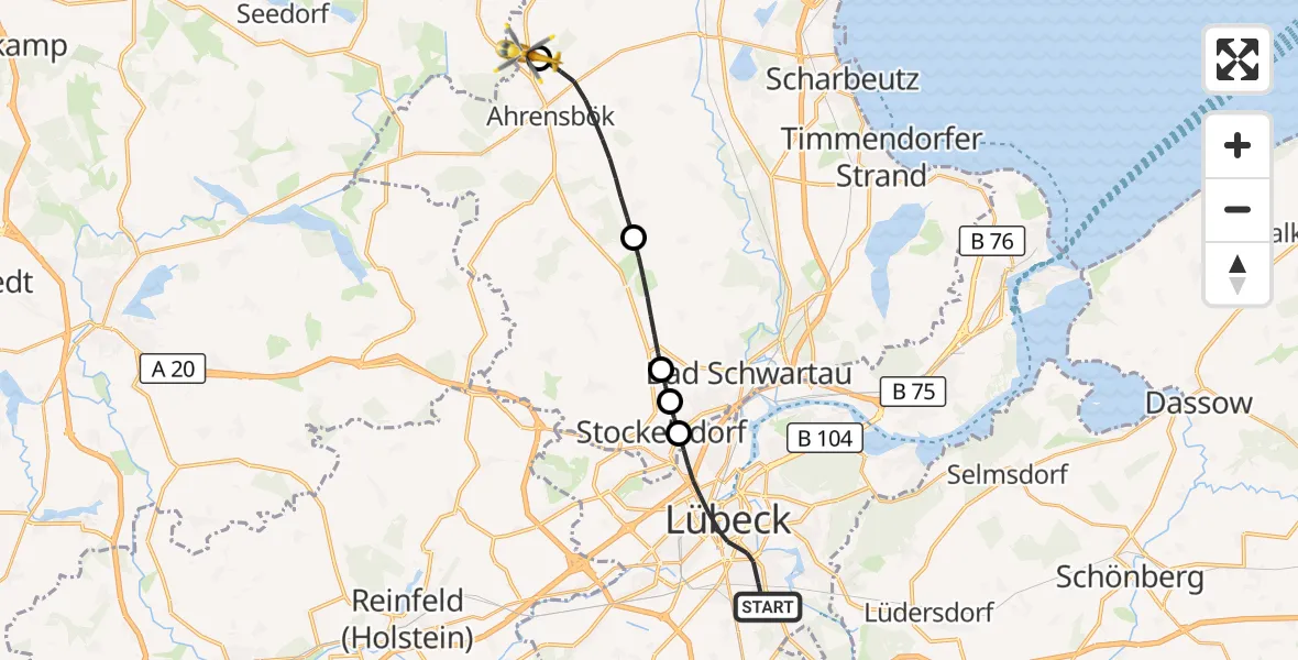 Flugroute Rettungshubschrauber Lübeck - Christoph 12 Luftrettungszentrum, 04 Oktober 2026, 09:17