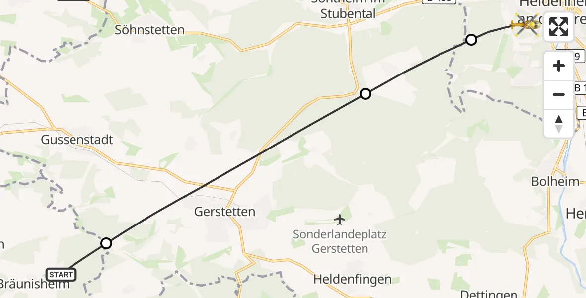 Flugroute Rettungshubschrauber Amstetten - Heidenheim an der Brenz, 04 Oktober 2026, 09:21