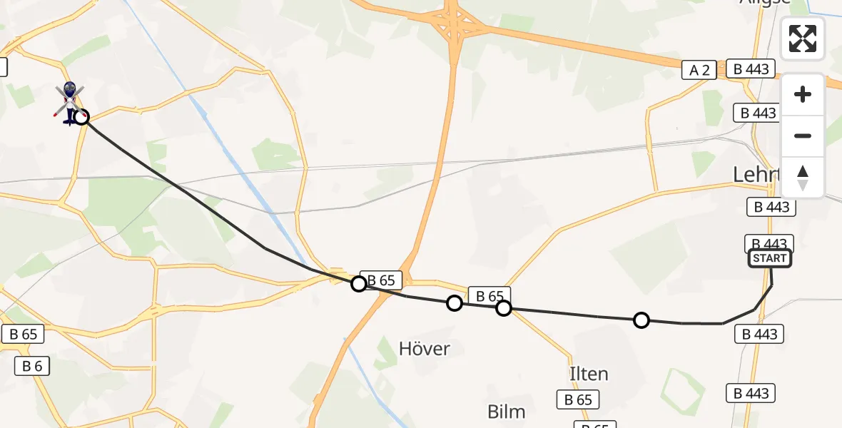 Flugroute Polizeihubschrauber Lehrte - Hannover Luftrettung Hubschrauberlandeplatz (Christoph 4), 04 Oktober 2026, 09:27