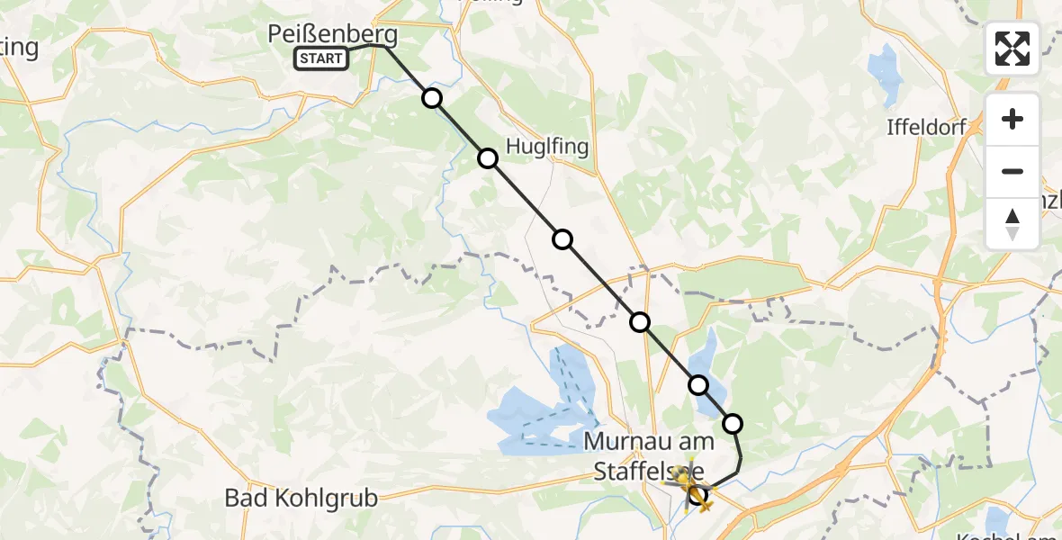 Flugroute Rettungshubschrauber Peißenberg - Murnau a.Staffelsee, 04 Oktober 2026, 09:35